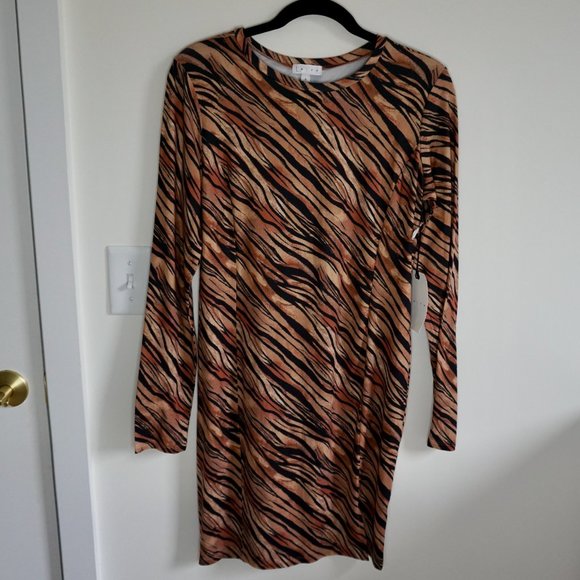 NEW Leith Long Sleeve Minidress - Tiger Print Sz M - Picture 2 of 9